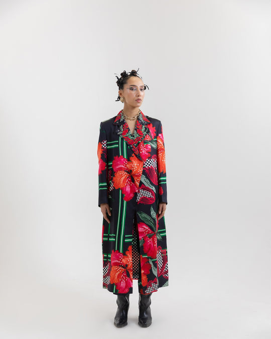 Black checks trench coat