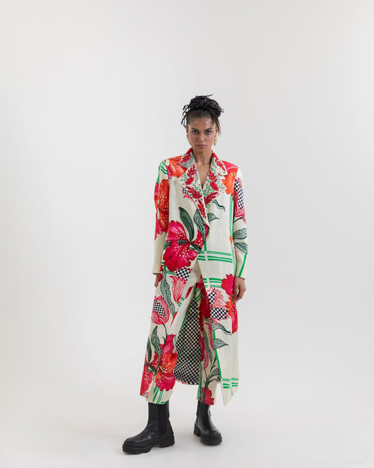 White checks trench coat