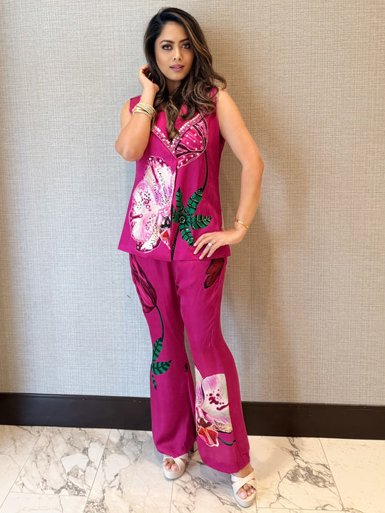 Rose Bud Lapel jacket pant set