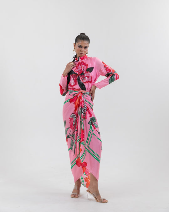 Blush Check & Mate Wrap Dress