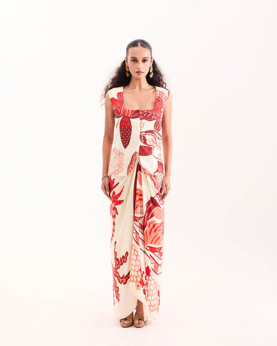 Ivory tropical waistcoat skirt set