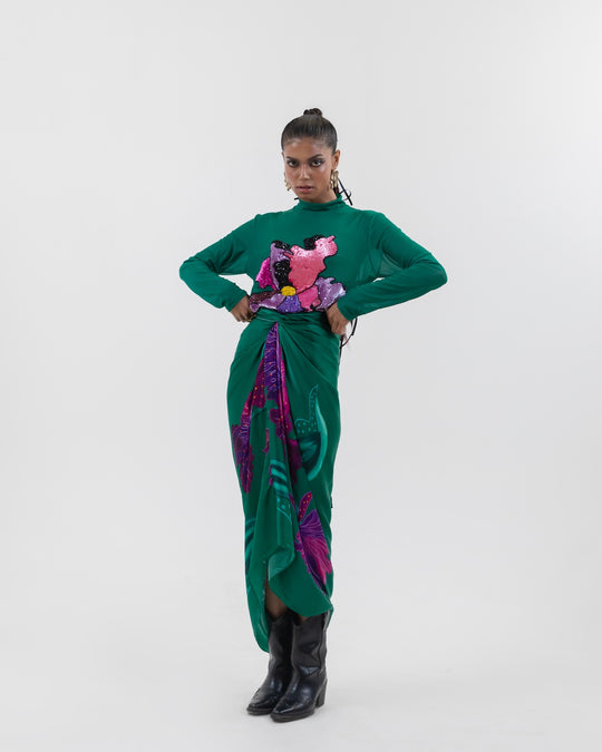 Emerald Bloom Wrap Dress