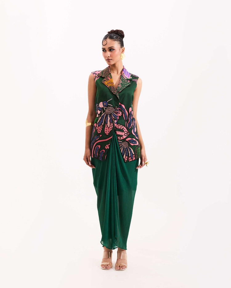 Emerald floral Escape jacket skirt set
