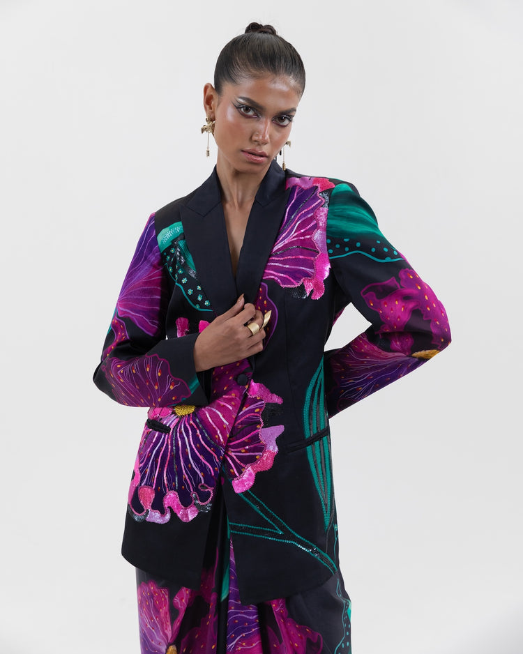 Onyx Crest Blazer Skirt Set