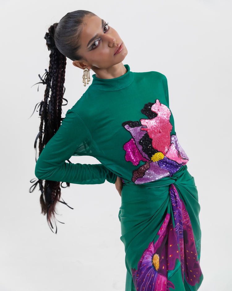 Emerald Bloom Wrap Dress