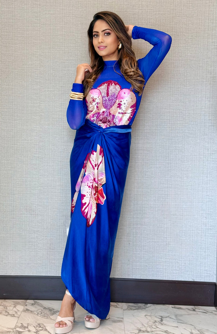 Azure Bloom Wrap Dress