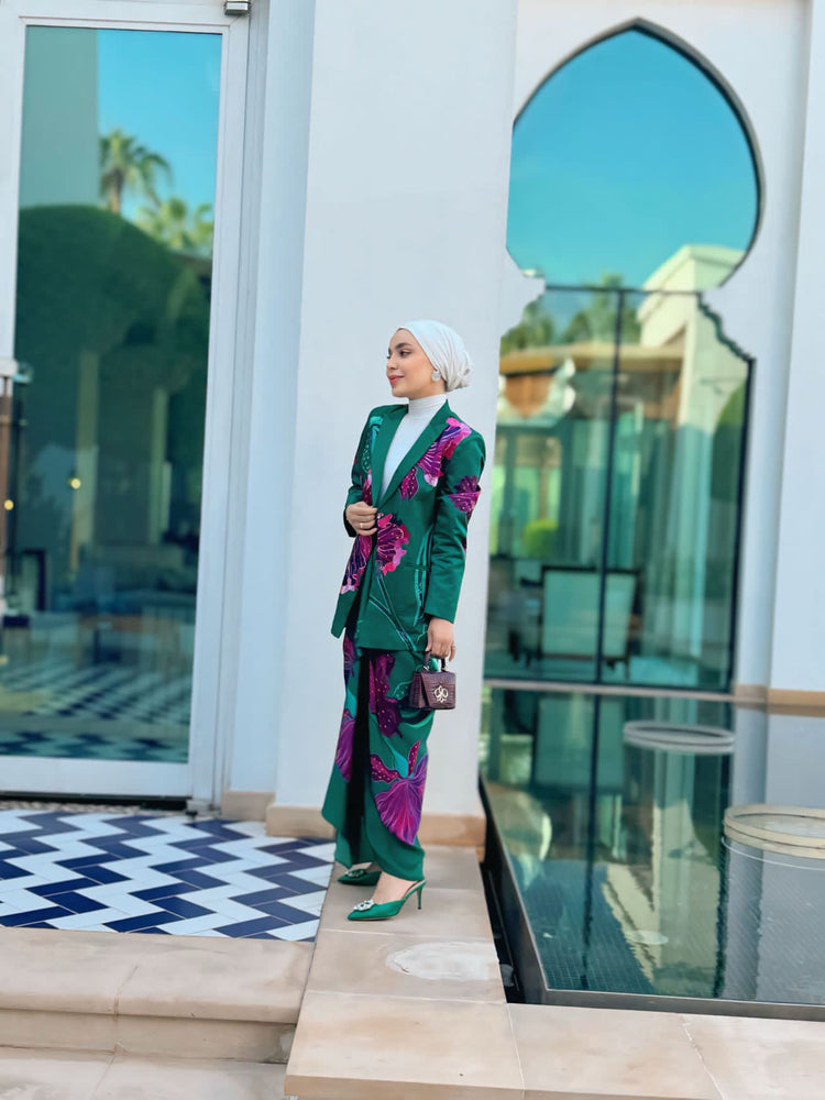 Emerald Crest Blazer Skirt Set