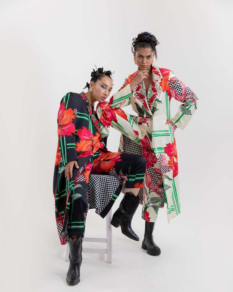 White checks trench coat