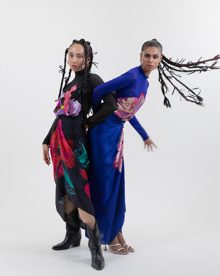 Noir Bloom Wrap Dress