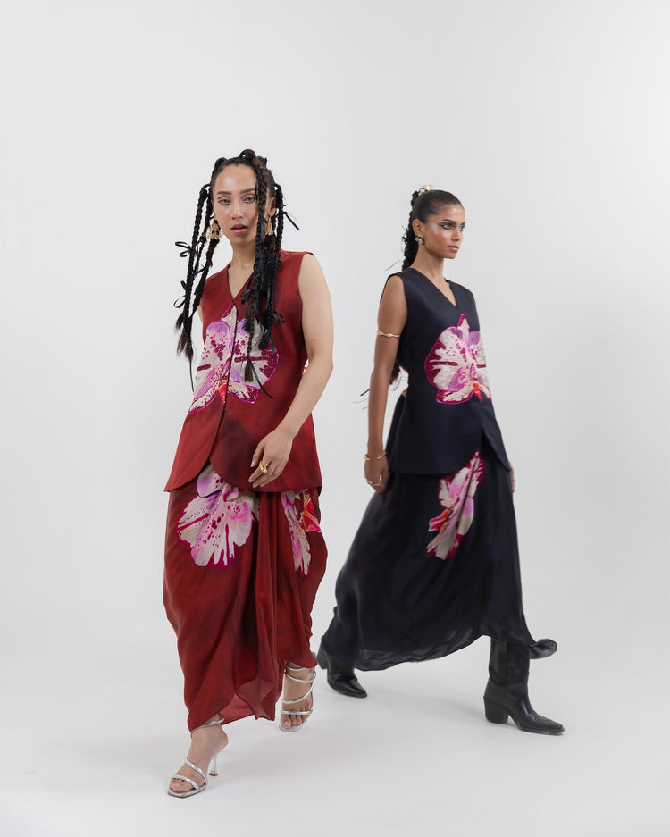 Ebony Orchid Waistcoat Skirt Set