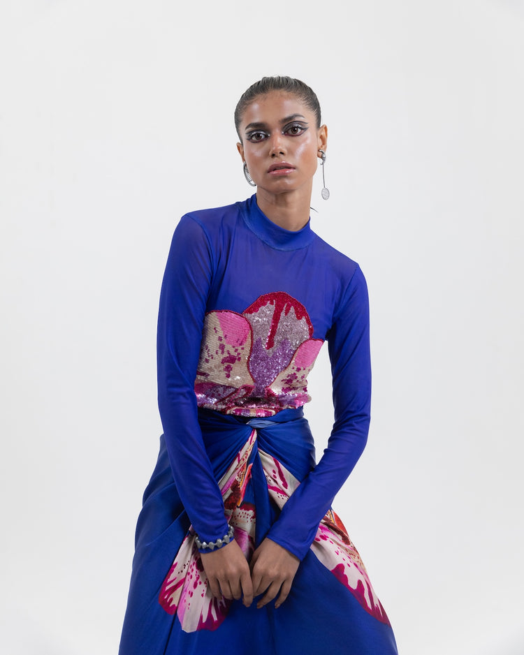 Azure Bloom Wrap Dress