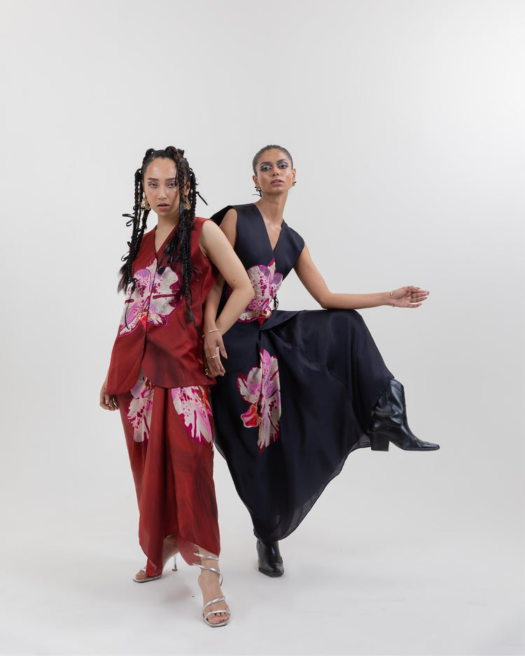 Ebony Orchid Waistcoat Skirt Set