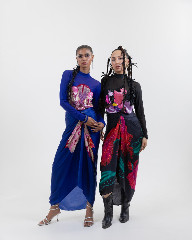 Noir Bloom Wrap Dress