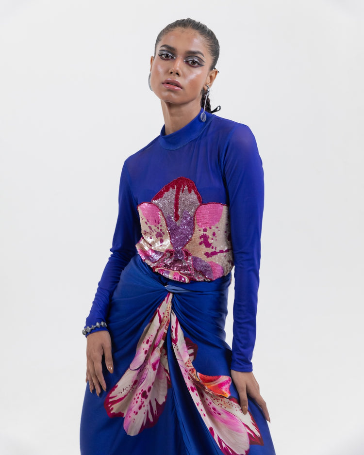 Azure Bloom Wrap Dress