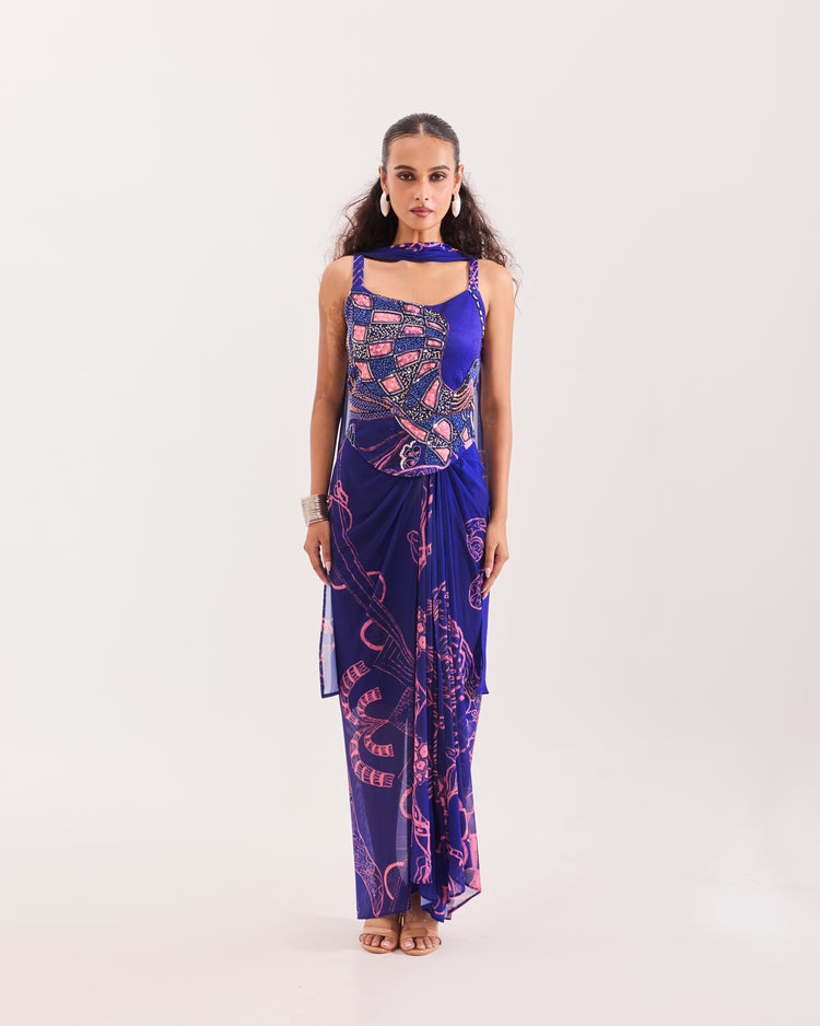 The Blue Aranyani Corset Draped Set