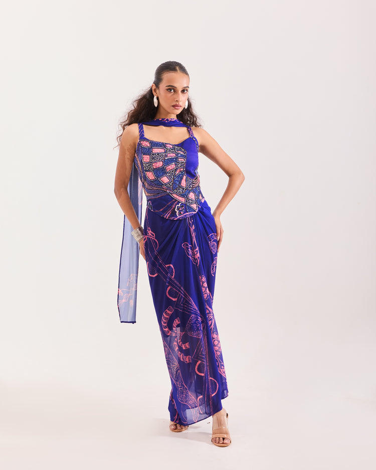 The Blue Aranyani Corset Draped Set
