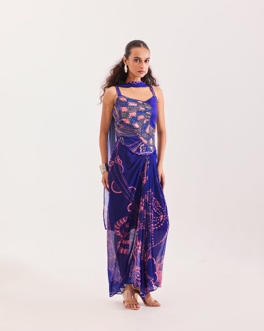 The Blue Aranyani Corset Draped Set