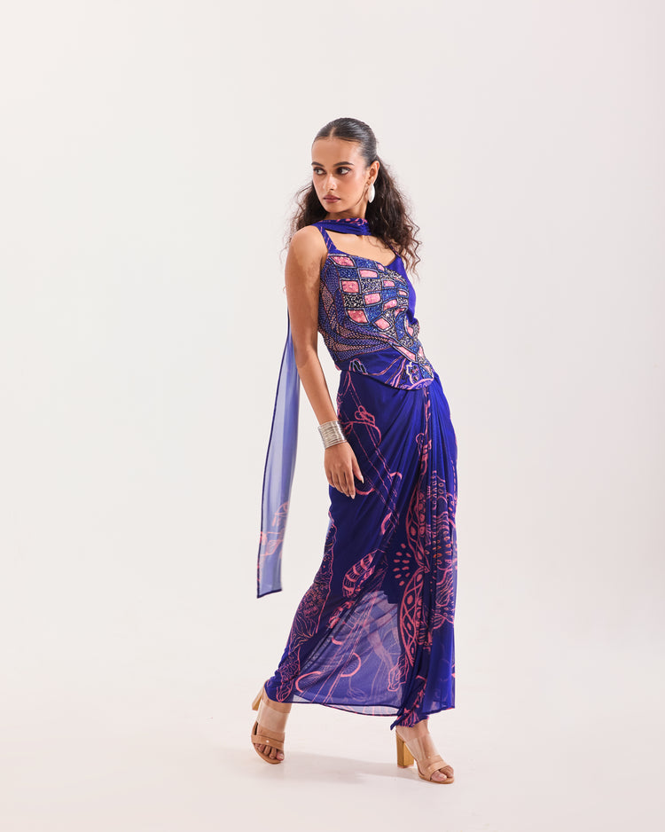 The Blue Aranyani Corset Draped Set