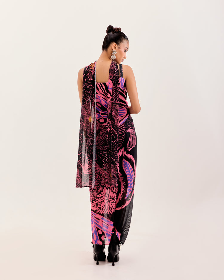 Noir Floral Escape Corset Draped Set 