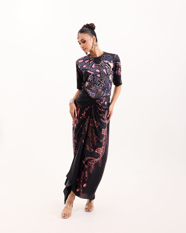 Noir Aranyani Draped Dress