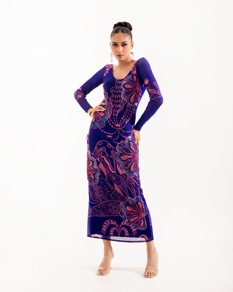 Midnight Aranyani Embellished Column Dress