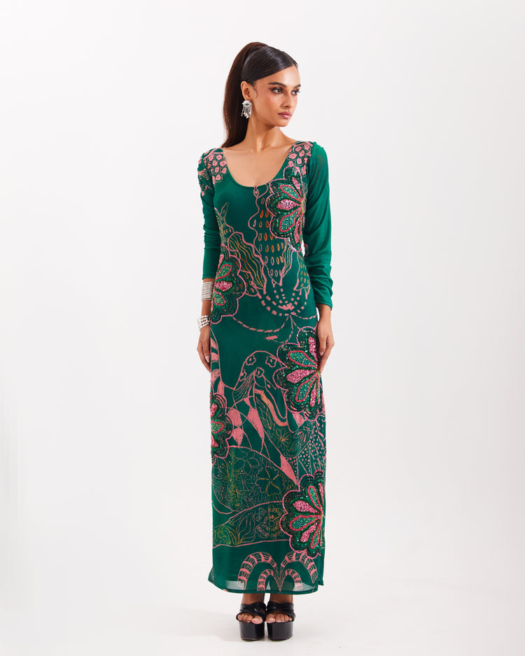 Forest Aranyani Embellished Column Dress