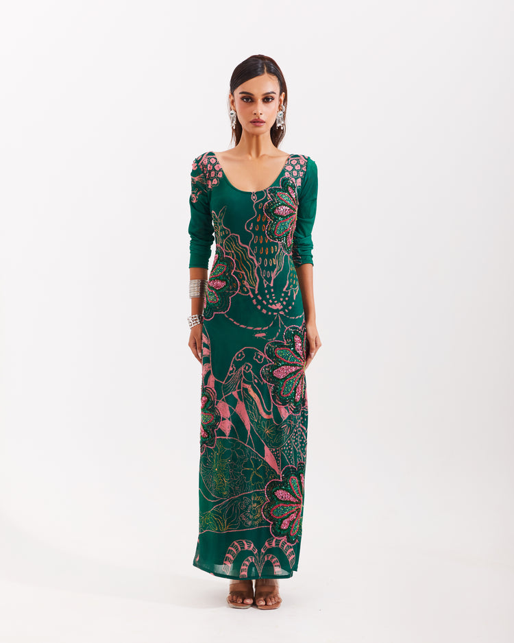 Forest Aranyani Embellished Column Dress