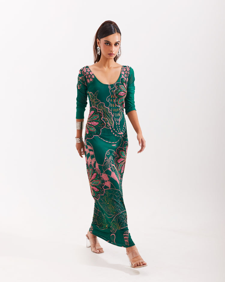Forest Aranyani Embellished Column Dress