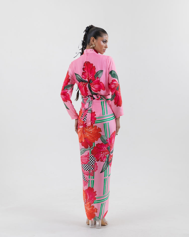 Blush Check & Mate Wrap Dress