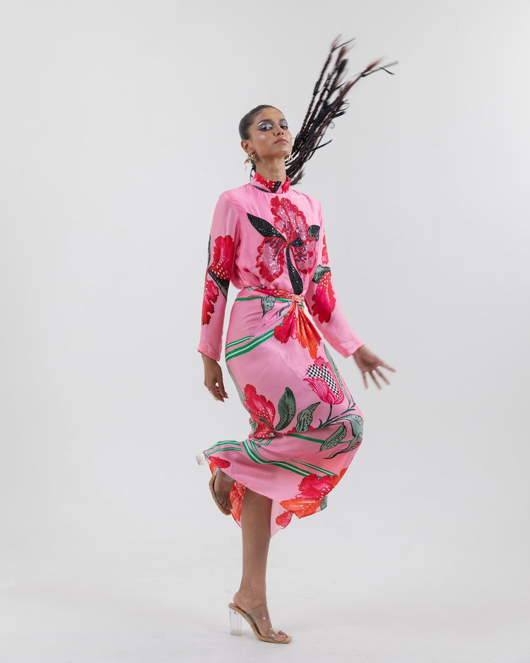 Blush Check & Mate Wrap Dress