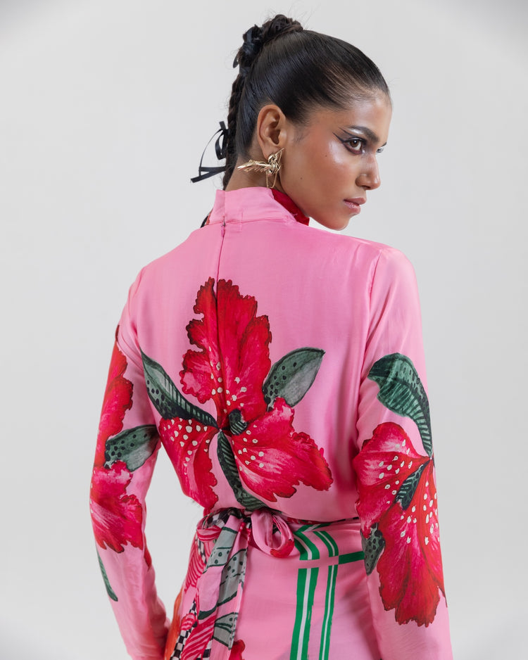 Blush Check & Mate Wrap Dress