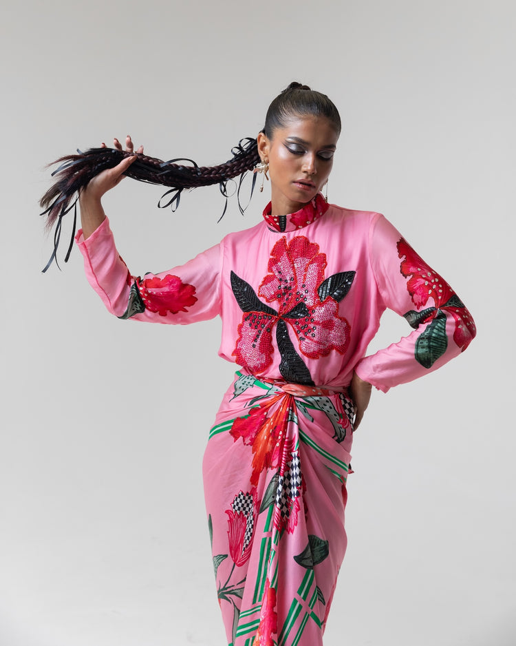 Blush Check & Mate Wrap Dress