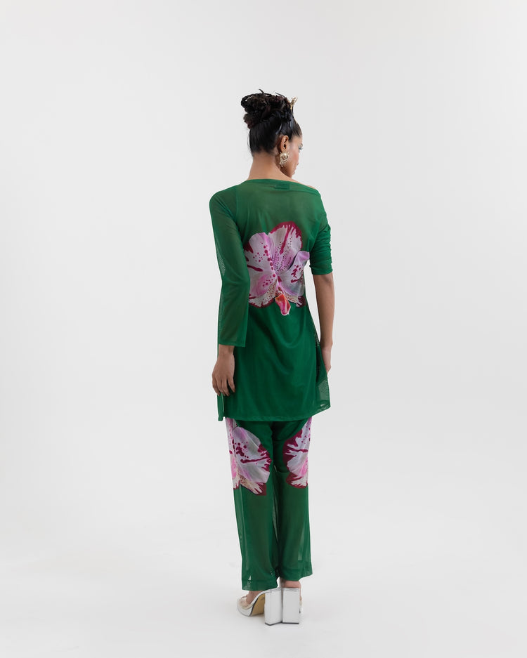 Olive Bloom Mesh Coord Set