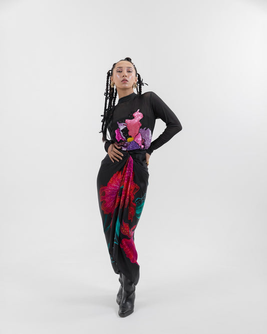 Noir Bloom Wrap Dress