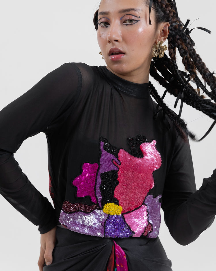 Noir Bloom Wrap Dress