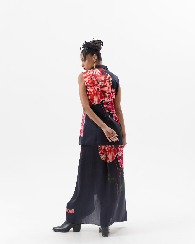 Sleeveless Black Phuljhadi Blazer Drape Skirt Set