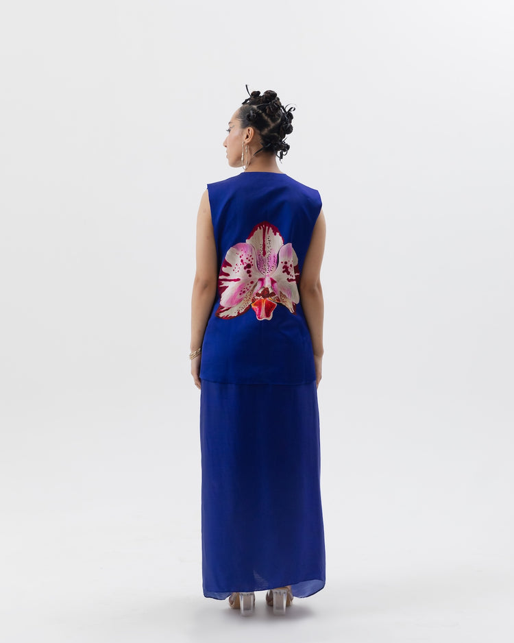 Blue Orchid Waistcoat Skirt Set