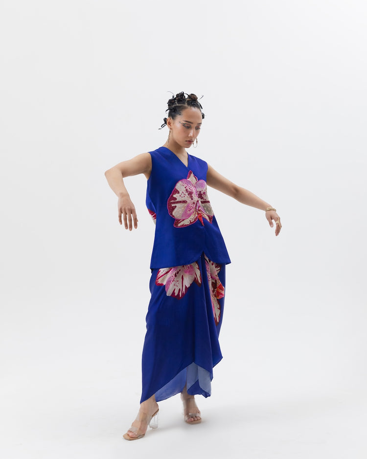 Blue Orchid Waistcoat Skirt Set