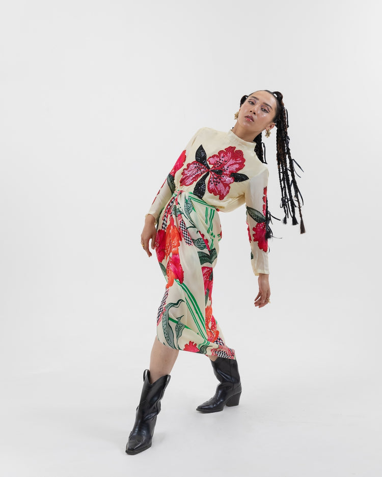 Ivory Check and Mate Wrap Dress