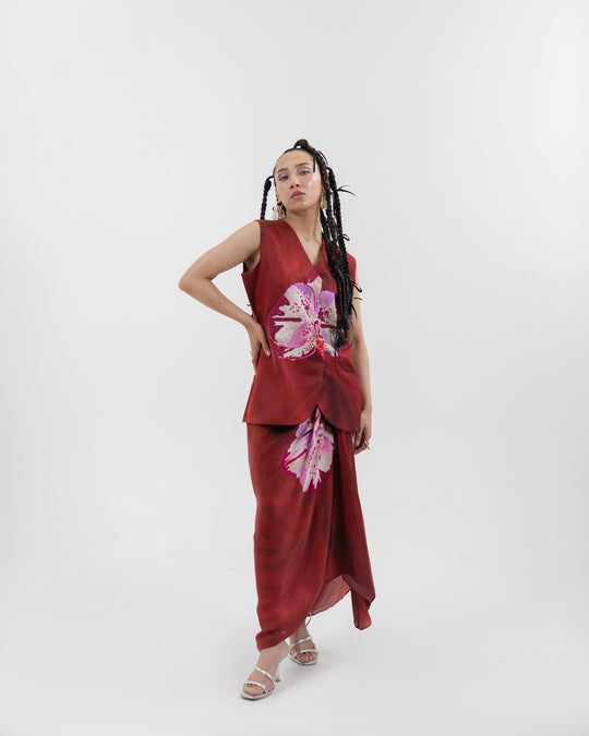 Rust Orchid Waistcoat Skirt Set