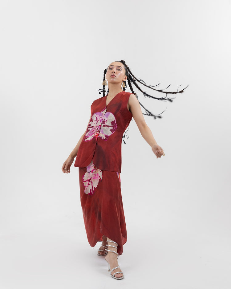 Rust Orchid Waistcoat Skirt Set