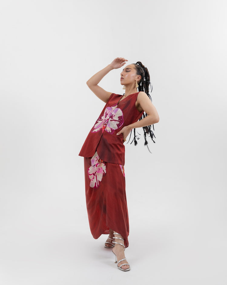 Rust Orchid Waistcoat Skirt Set