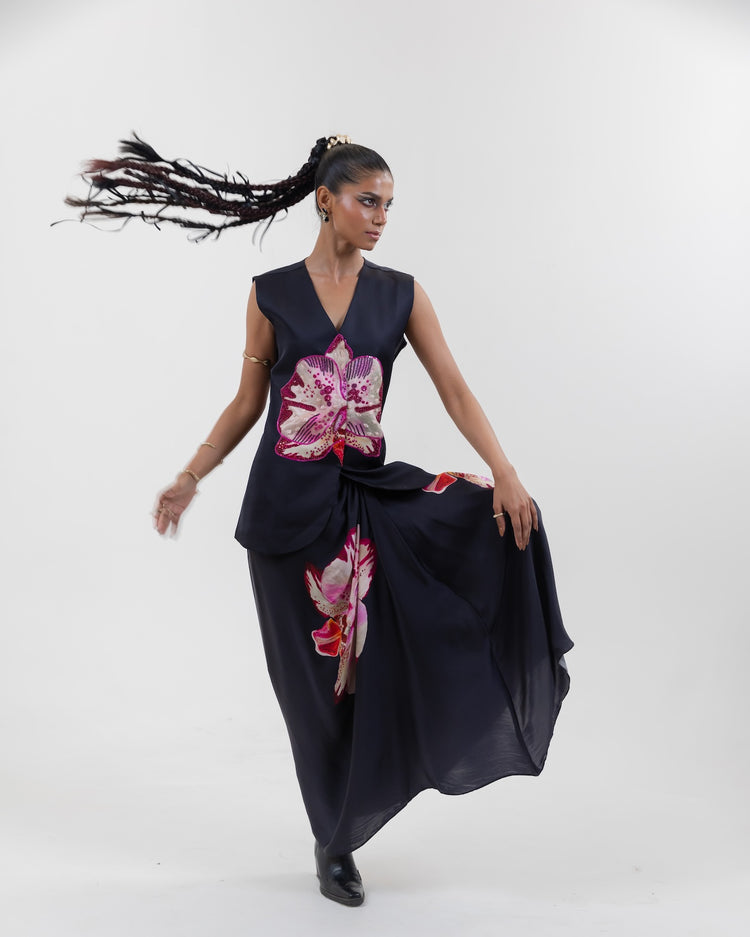 Ebony Orchid Waistcoat Skirt Set