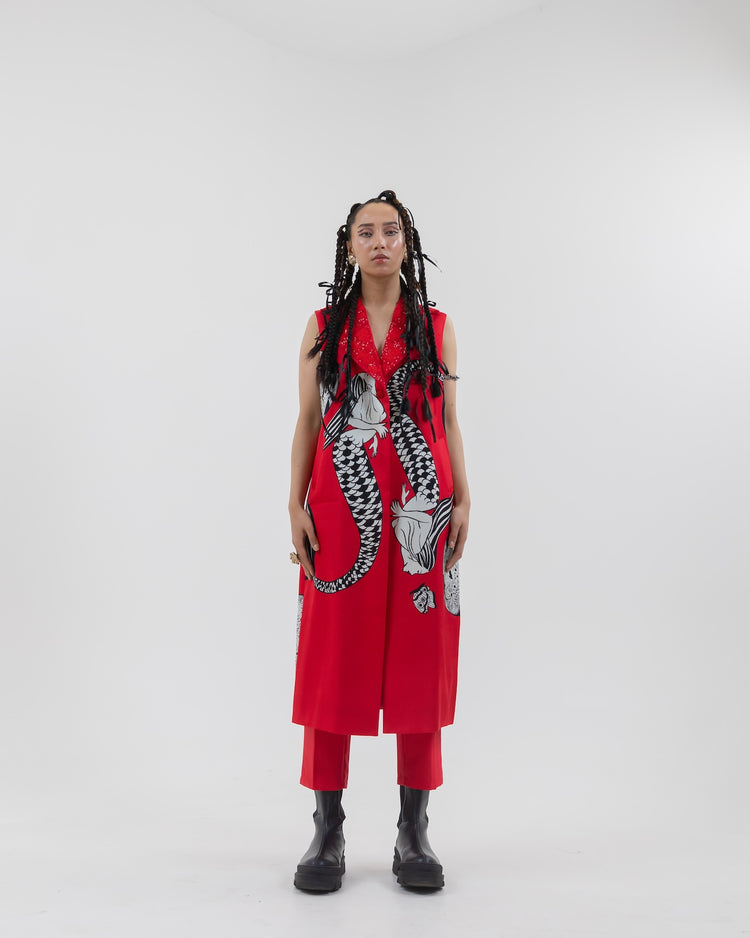 Scarlet Mermaid Trenchcoat Set