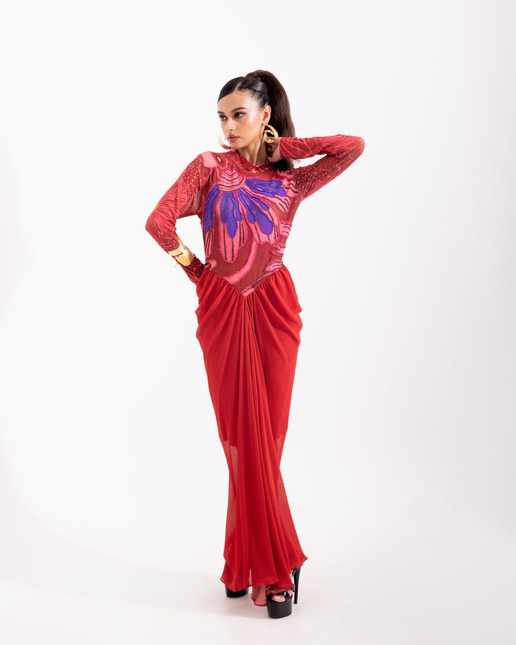 Scarlet floral escape drape dress