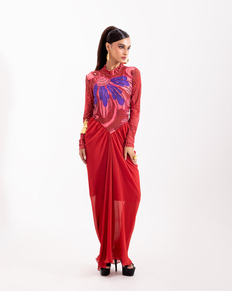 Scarlet floral escape drape dress