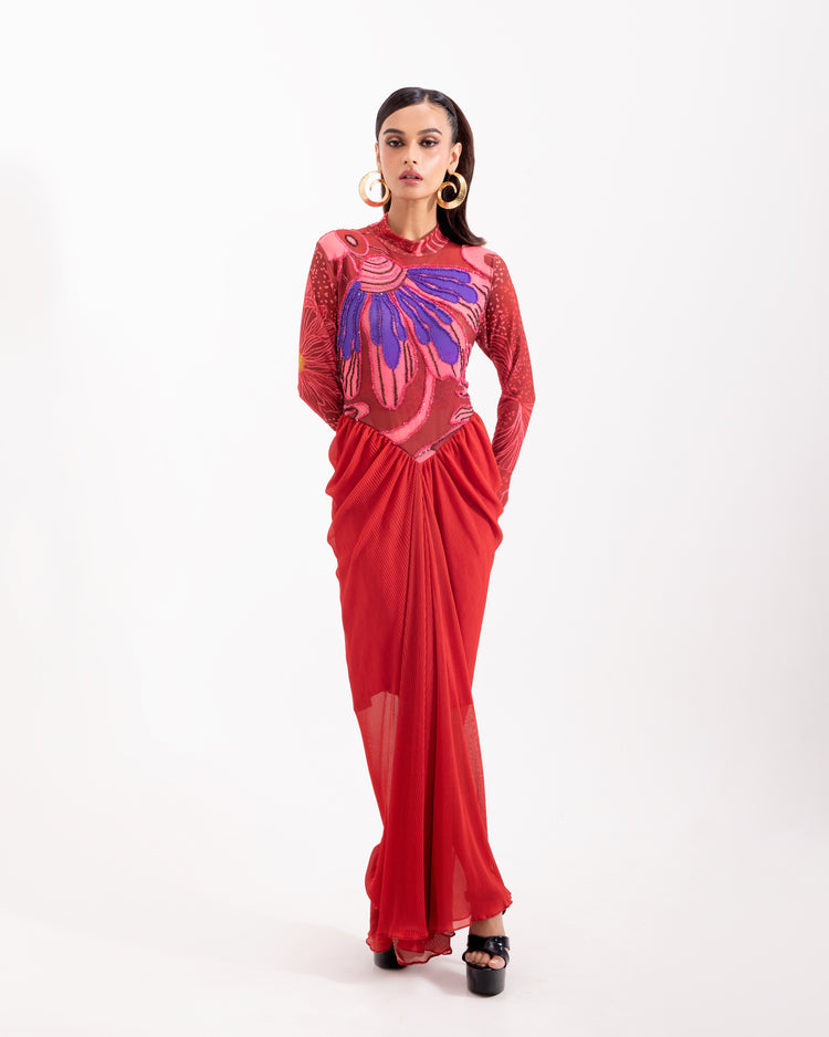 Scarlet floral escape drape dress