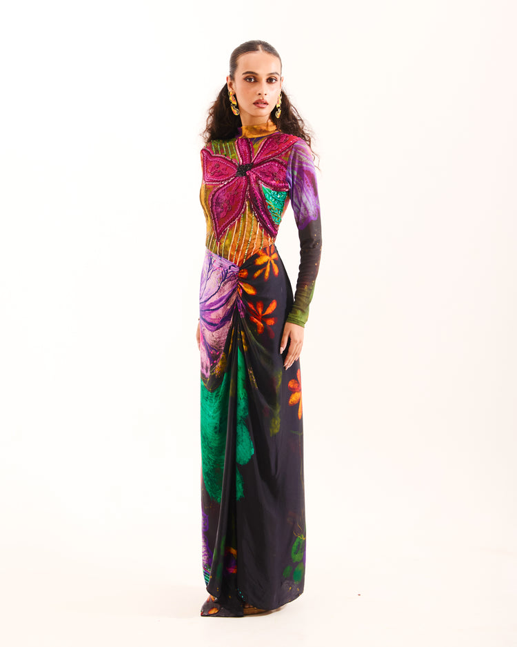 Black Aranyani Nightforest draped dress