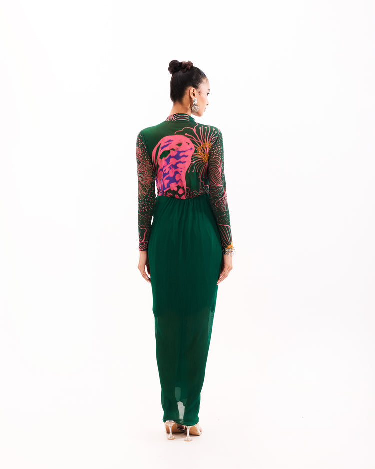Emerald floral escape drape dress