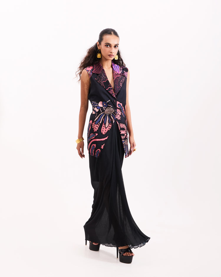 Black floral Escape jacket skirt set